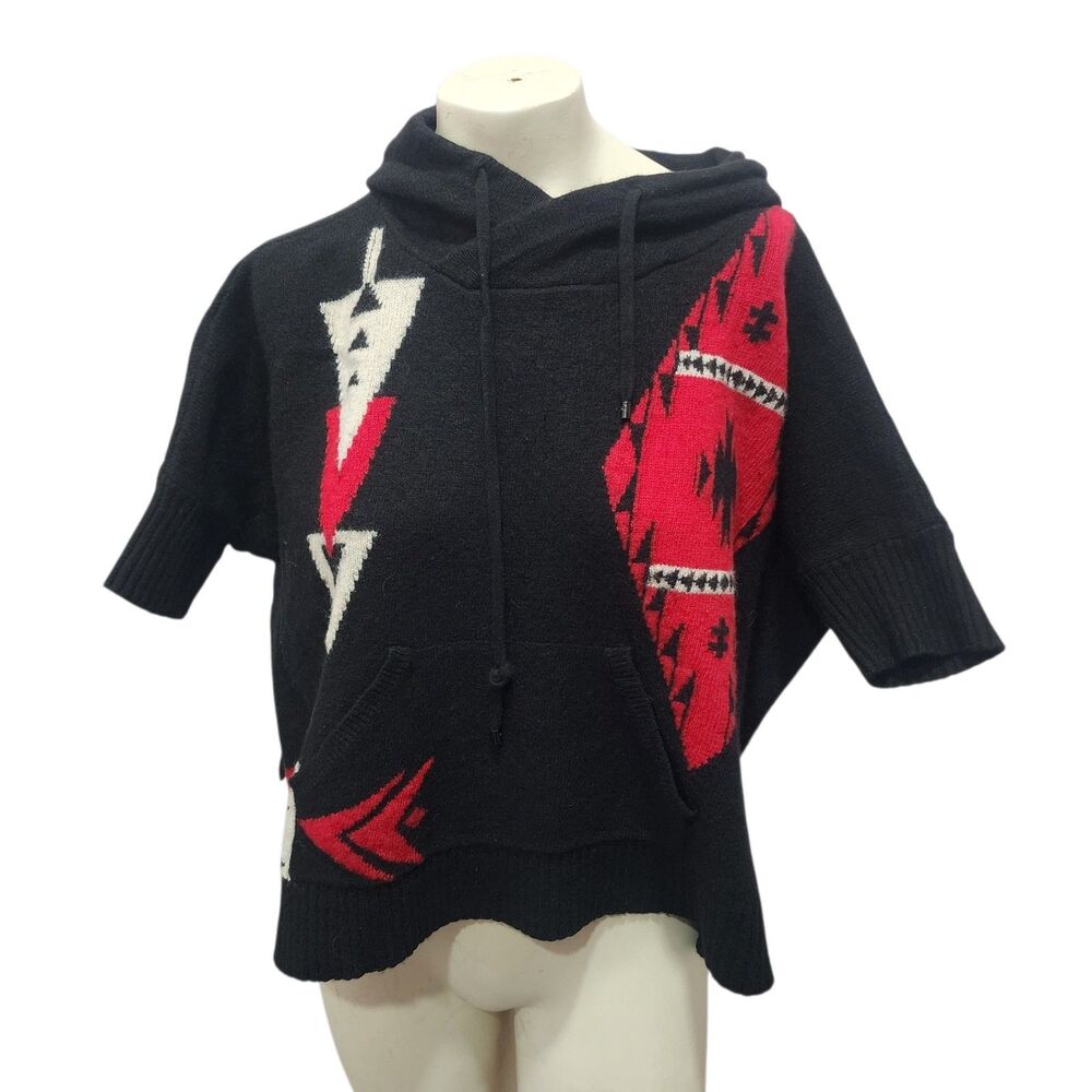 LRL Ralph Lauren Active Hooded‎ Poncho Sweater Aztec Wool Blend L